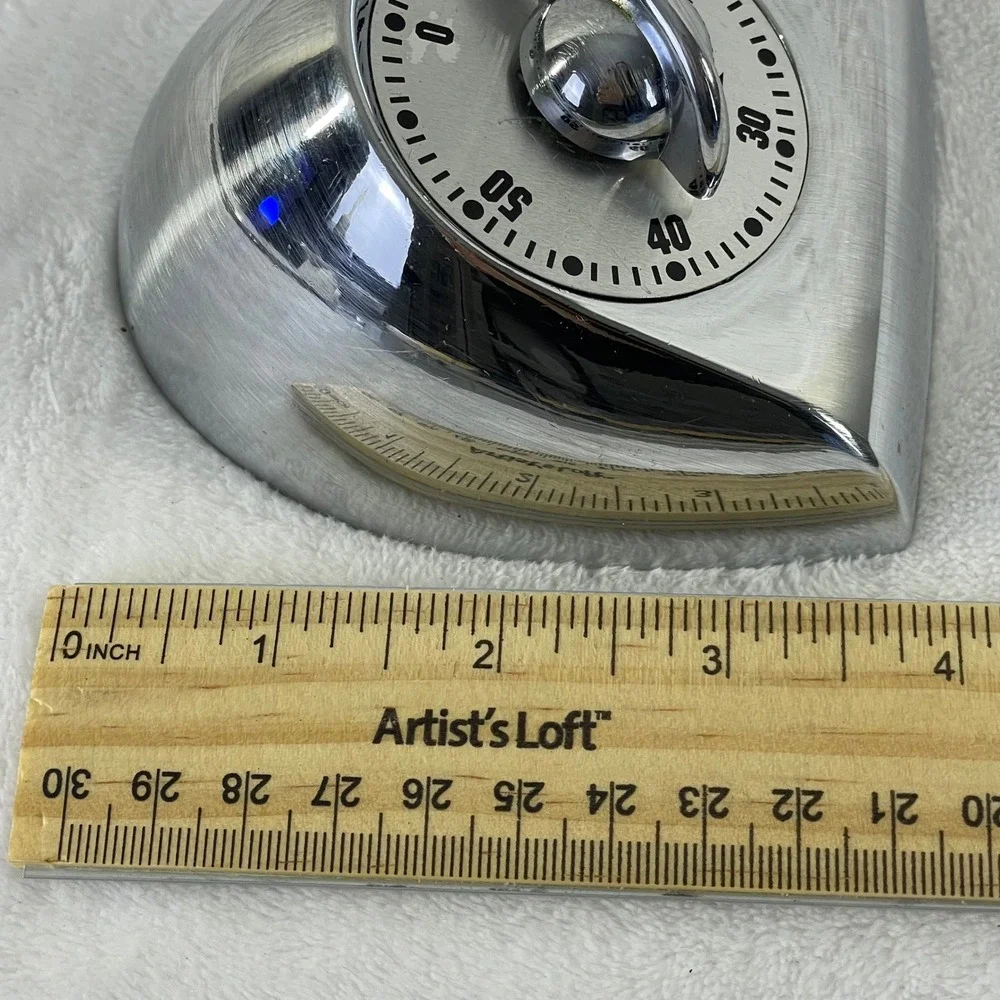 *READ -Vintage Chrome Kitchen Timer 60 Minute Manual Wind Up Silver Retro